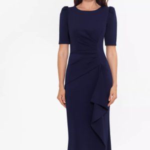 XSCAPE  Women's Navy Ruched A-Line Gown Dress Size US 6